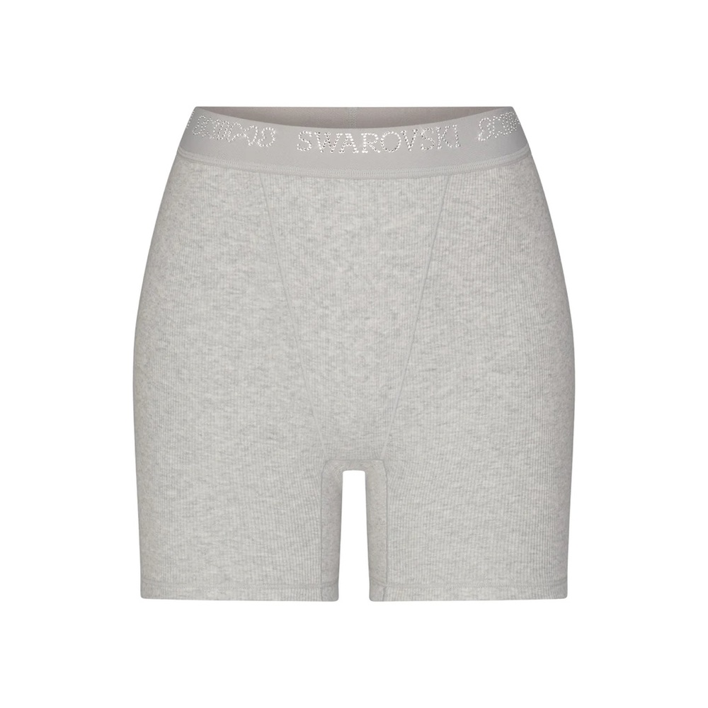 Swarovski x Skims Cotton Rib Boxer - XXS, XS, S, M - Light Heather Grey - NWT